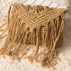 sac bandouliere tisse franges marron