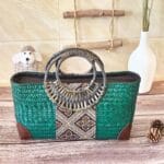 sac ethnique tissé à motifs vert decor