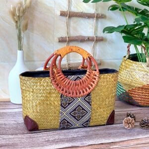 sac ethnique tissé à motif jaune