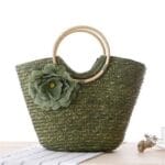 Sac Fourre tout tissé et fleuri beige vert