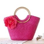 Sac Fourre tout tissé et fleuri rose