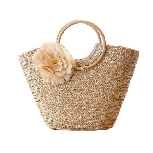 Sac Fourre tout tissé et fleuri sur fond blanc