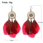 Boucles d'Oreilles Ethniques Plumes Colorées dimension