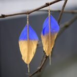 Boucles d'Oreilles Plumes Colorées Metalisées bleu