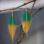 Boucles d'Oreilles Plumes Colorées Metalisées vert