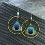 Boucles d'Oreilles Plumes de Paon cercle