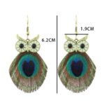 Boucles d'Oreilles Plumes de Paon chouette dim