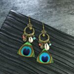 Boucles d'Oreilles Plumes de Paon coquillage