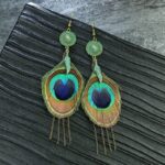 Boucles d'Oreilles Plumes de Paon plume chainette