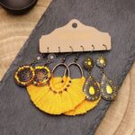 Boucles d'Oreilles Plumes et Breloques Jaune