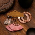 Boucles d'Oreilles Plumes et Breloques Marron