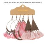 Boucles d'Oreilles Plumes et Breloques Rose dim