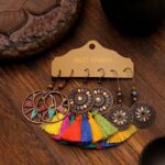 Boucles d'Oreilles Plumes et Breloques multicolore