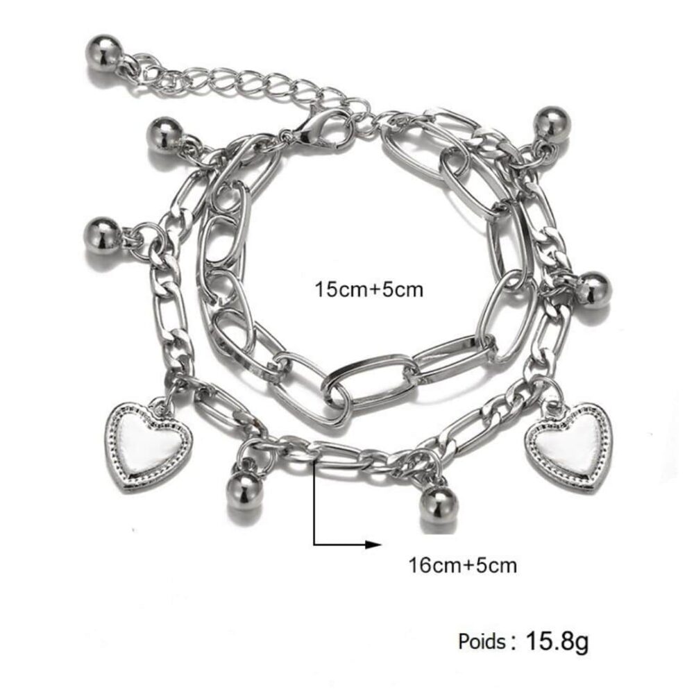 Bracelet Boheme Chaines et Breloques coeur dimensions