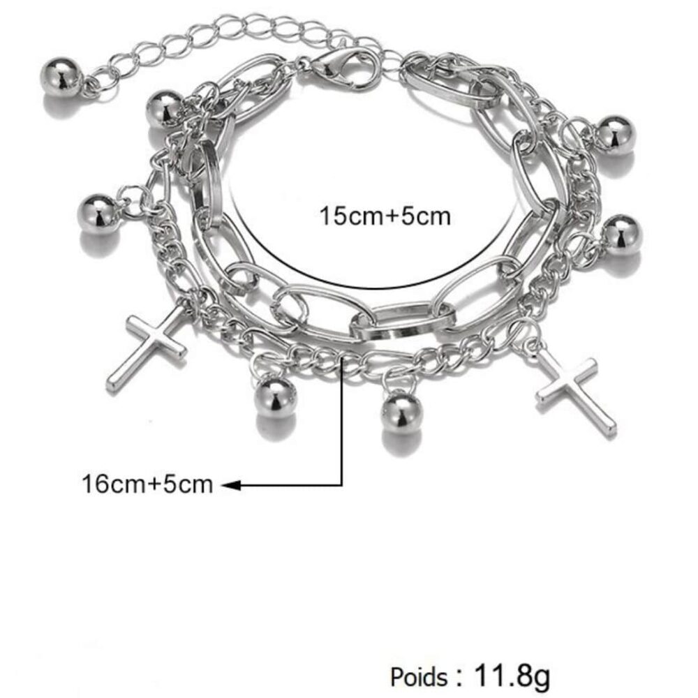 Bracelet Boheme Chaines et Breloques croix dimensions