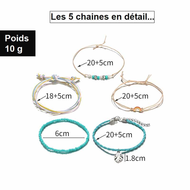 Chaines de Cheville Bleues Style Bohémien dimensions