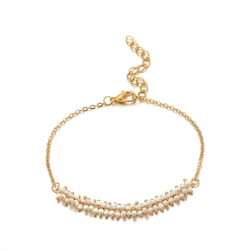 Chaines de Cheville Dorées à Perles Blanches mini perles blanc et or