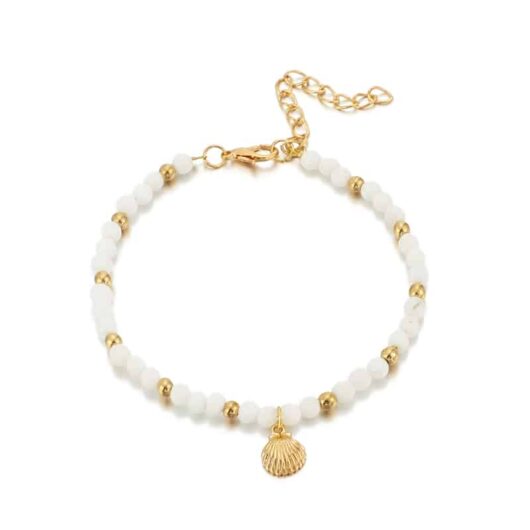 Chaines de Cheville Dorées à Perles Blanches perles blanc et or
