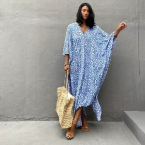 Kimono Ample Léopard Bleu lifestyle