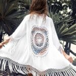 Kimono d'Eté Blanc à Franges dos