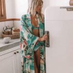 Kimono de Plage Avec Ceinture Effet Floral face