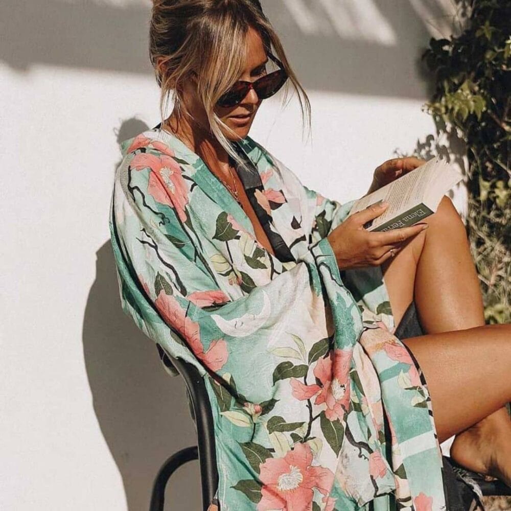 Kimono de Plage Avec Ceinture Effet Floral lifestyle