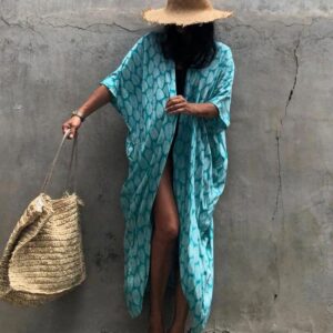 Kimono de Plage Imprimé Moderne bleu ciel