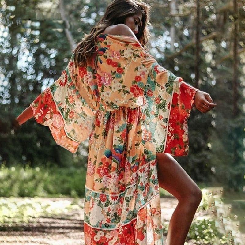 Long Kimono de Plage Vintage Floral
