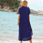 Longue Robe de Plage à Broderie Ethnique bleu fonce dos