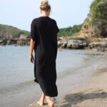 Longue Robe de Plage à Broderie Ethnique noir dos