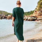 Longue Robe de Plage à Broderie Ethnique vert dos