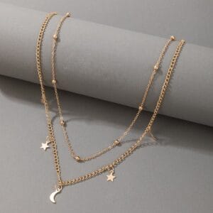 collier double étoiles et lune doré 2
