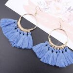 Boucles d'Oreilles Boho Pampilles Colorées bleu