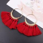 Boucles d'Oreilles Boho Pampilles Colorées rouge