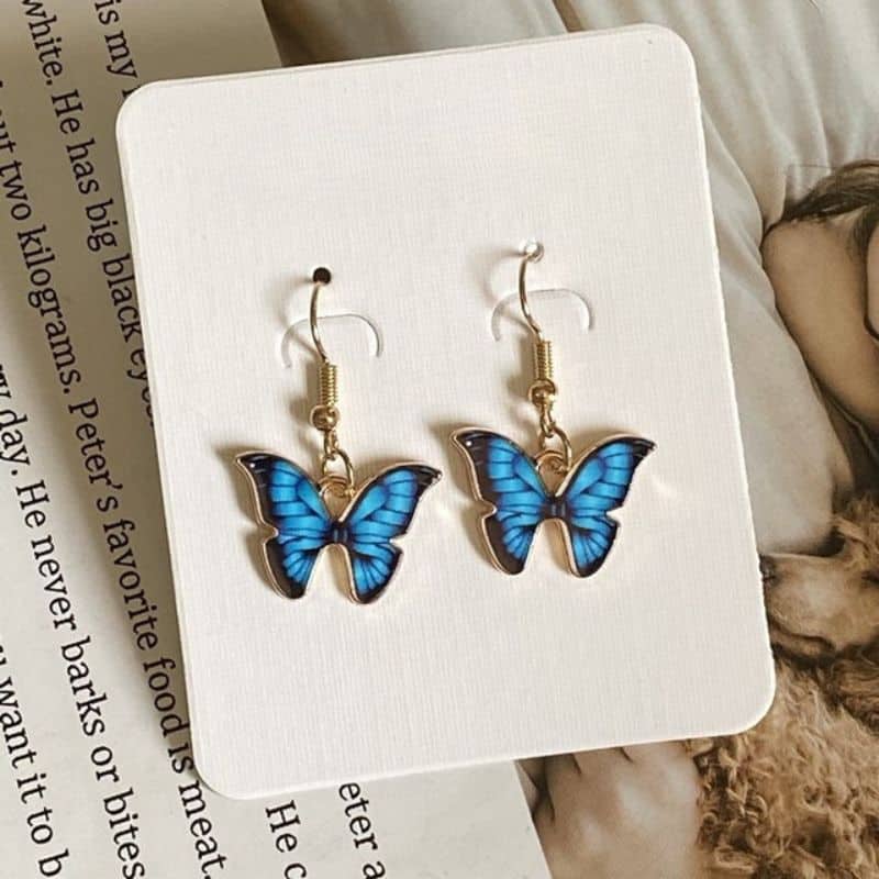 Boucles d'Oreilles Fantaisie Symbole Papillon bleu