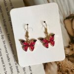 Boucles d'Oreilles Fantaisie Symbole Papillon rouge