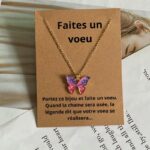 Collier Fantaisie Pendentif Papillon rose