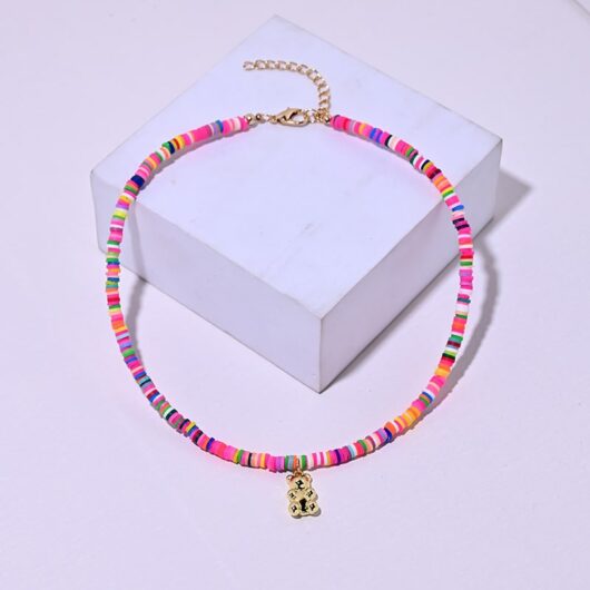 Collier Surfeur Coloré à Pendentif Ourson multicolore