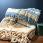 Fouta de Plage Coton Naturel Motifs Vintage bleu