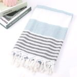 Fouta de Plage Ligné Bicolore à Franges bleu gris