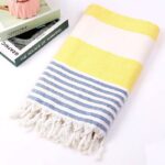 Fouta de Plage Ligné Bicolore à Franges bleu jaune