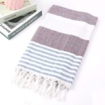 Fouta de Plage Ligné Bicolore à Franges mauve bleu