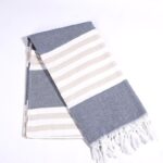 Fouta de Plage Rayé Tricolore à Franges gris beige