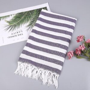 Fouta de Plage Rayures Simples et Franges bleu