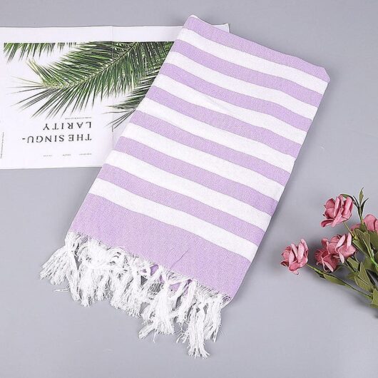 Fouta de Plage Rayures Simples et Franges violet