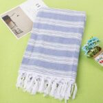 Fouta de Plage en Coton Coloré à Franges bleu