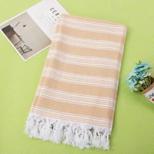 Fouta de Plage en Coton Coloré à Franges jaune