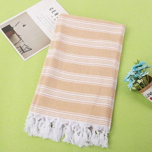 Fouta de Plage en Coton Coloré à Franges jaune