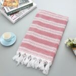 Fouta de Plage en Coton Coloré à Franges rouge