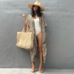 Long Kimono de Plage Imprimé Leopard jaune